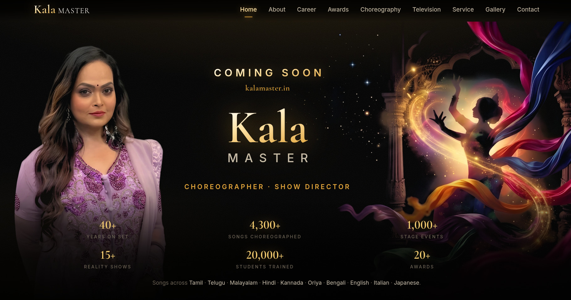 Kala Master — Choreographer and Show Director. Coming soon at kalamaster.in.